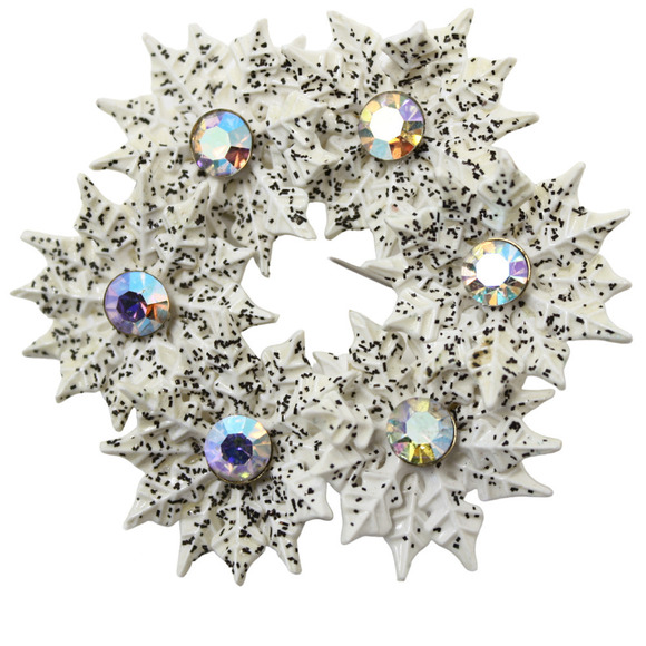 Vintage White Plastic Snowflake Wreath w Glitter Rhinestones 2" across -Hey Viv - Picture 2 of 7